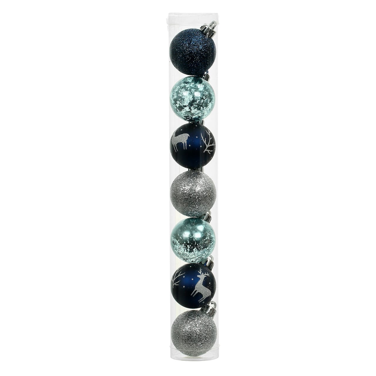 7 Pack 1.5" Blue & Silver Reindeer Shatterproof Ball Ornaments by Ashland®